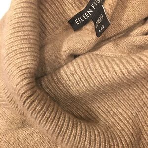 50” Bust x 30” long $478 100% Cashmere Eileen Fisher turtleneck sweater taupe